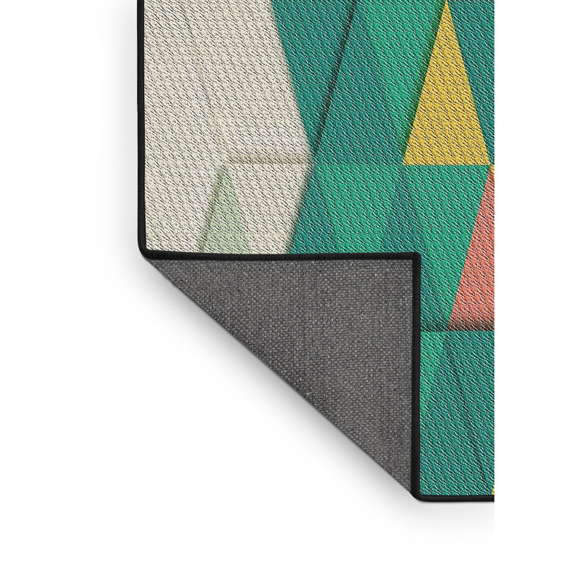 Tapis vert/jaune/crème à motifs, Rectangle 2 pi x 3 pi