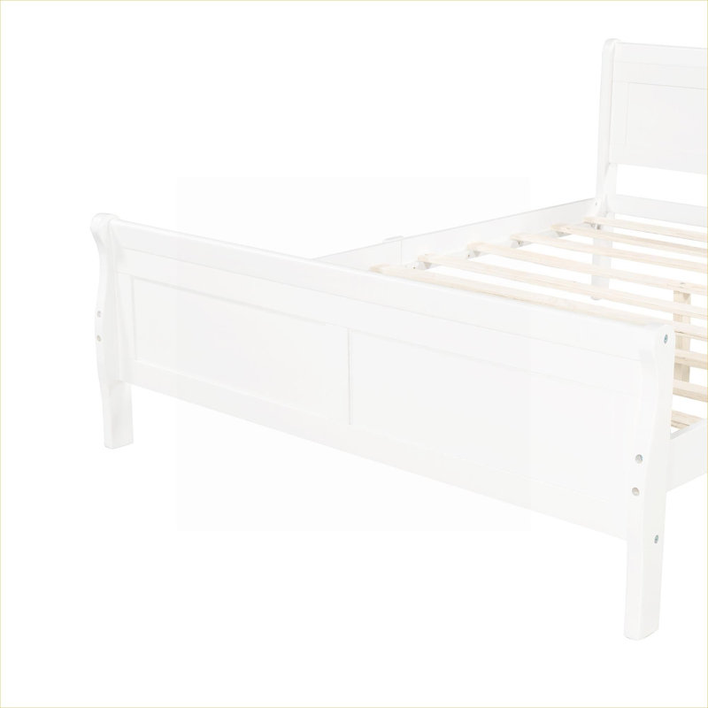 Lit plateforme en bois massif blanc propre avec tête de lit et lattes de bois pour une utilisation résidentielle