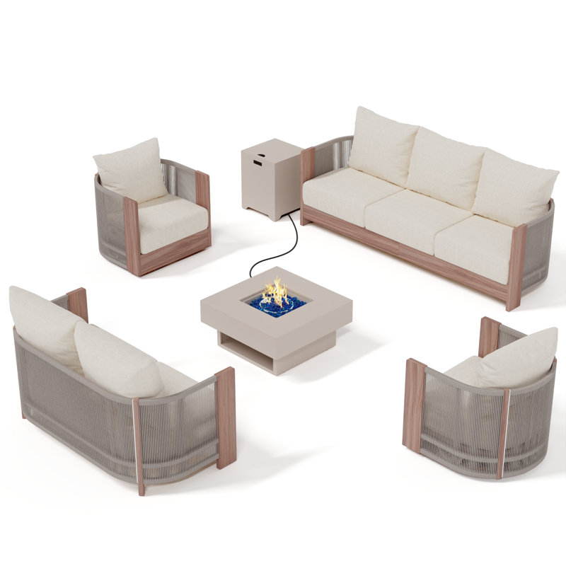 7-person Outdoor Patio Conversation Set With Fire Pit Table