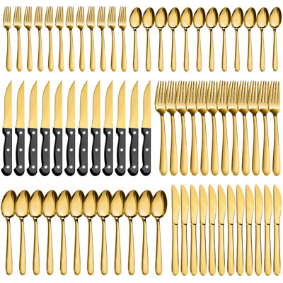 72-Piece Stainless Steel Flatware Set For 12 - Includes Steak Knives, Mirror Polished Cutlery Set, Wedding, Thanksgiving & Formal Dining