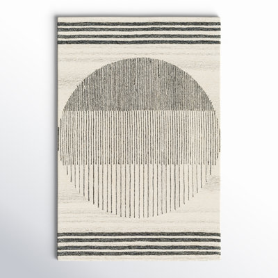 Uptown Geometric Hand Tufted Wool Area Rug in Beige/Black