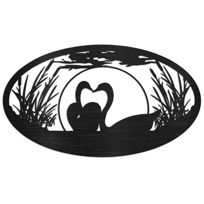 Art mural ovale avec oie et plantes - bouleau baltique naturel (13,6 po x 24 po)