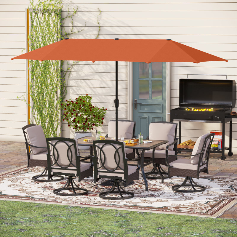 Ensemble de salle à manger rectangulaire pour 6 personnes de 60 po avec coussins et parasol Leonard, Rouge