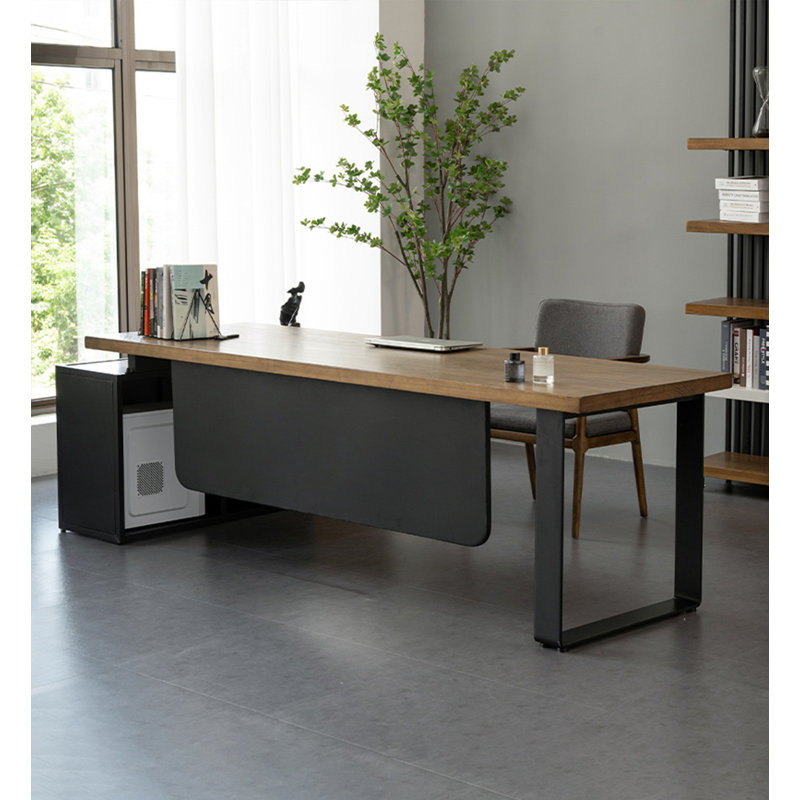 Bureau de direction moderne en L avec structure en métal et armoire de rangement, 29.5" H x 78.7" W x 59.1" D