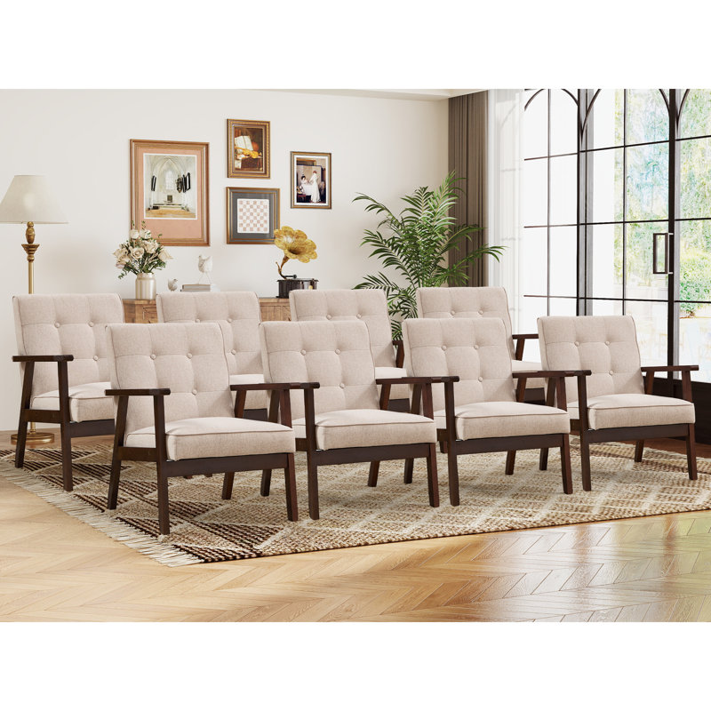 Chesterle 25''Wide Classic Soft Tufted Accent Chair With Solid Wood Arms And Legs, Beige Linen