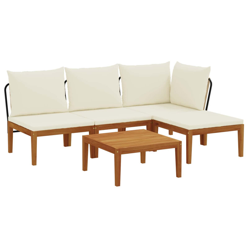  Garden Lounge Set Solid Acacia Wood & Rope Sofa Outdoor Furniture Patio, Cream White Cushion/Natural Beige Frame
