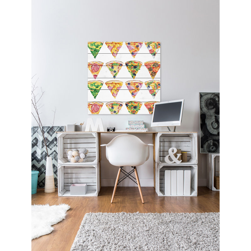 « pizza flavors », reproduction d’art sur bois blanc, H 32 po x l 32 po x P 1,5 po