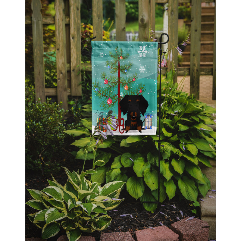 Drapeau en polyester 2 côtés sous l’arbre Silloth, Border collie noir / brun clair, H 15 po x l 11 po x P 0,01 po