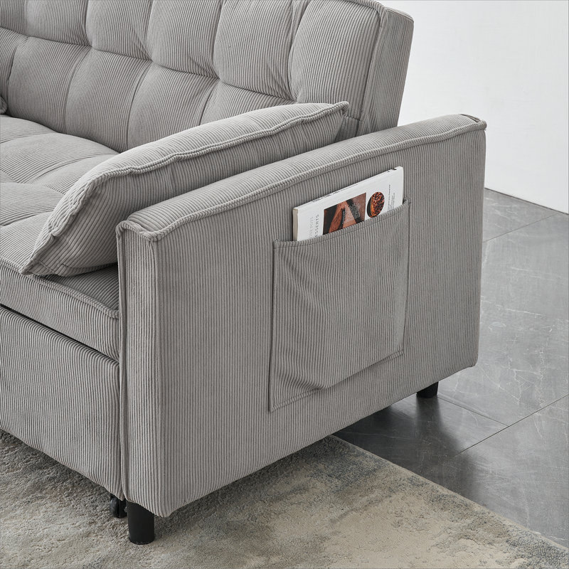Cubbindall Upholstered Convertible Sofa Bed,Sleeper Sofa,Velvet Sofa,Modern Sofa,Accent Sofa, Gray Corduroy