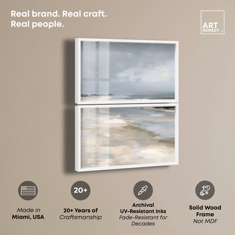 Décoration murale côtière Fading Coast II, impression encadrée, par Art Remedy, lot de 2, Cadre blanc