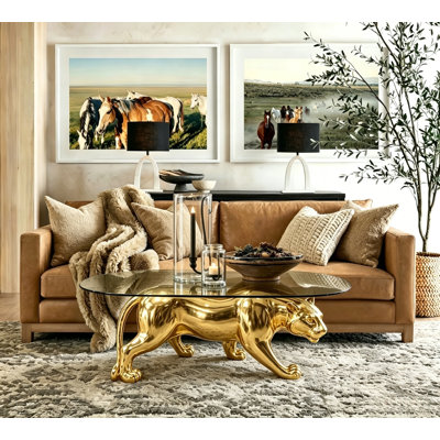 Panther Sculpture Coffee Table With Glass Top