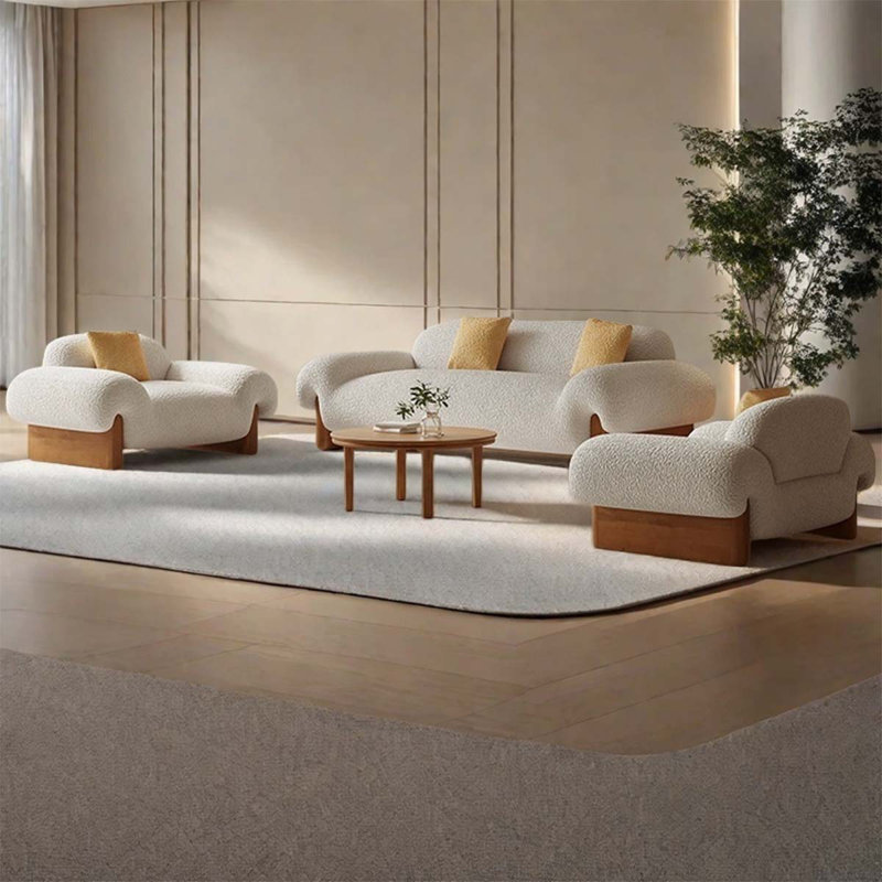 Ensemble de canapé 89,76 pouces en velours agneau et cerisier beige
