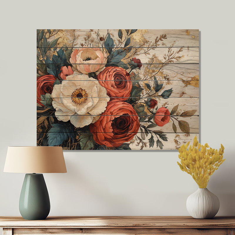 Summer Assorted Bouquets Flowers On A Wood Slide - Assorted Bouquets Wood Wall Decor, 10" H x 20" W x 0.78" D