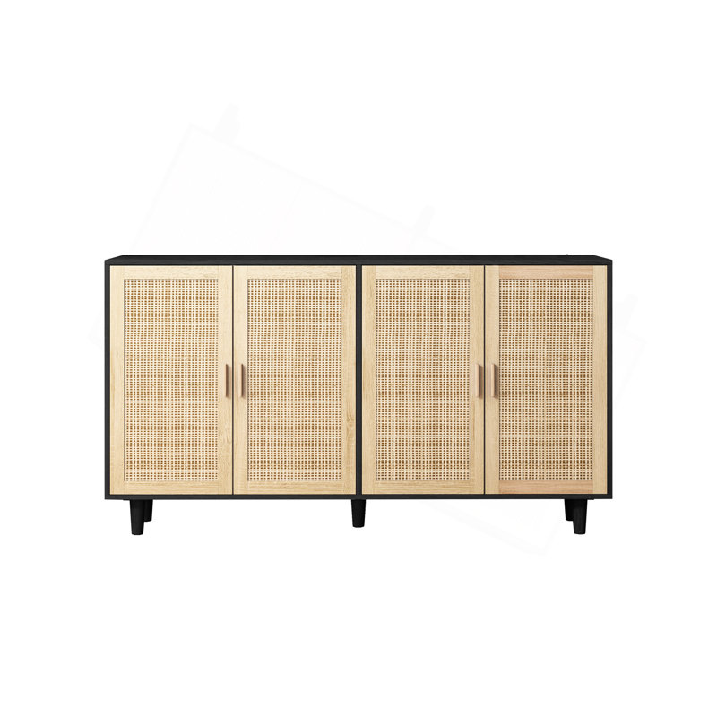 Armoire de rangement élégante et fonctionnelle en rotin à 4 portes 62,20 po, pour la chambre à coucher, le salon, le bureau, facile à assembler