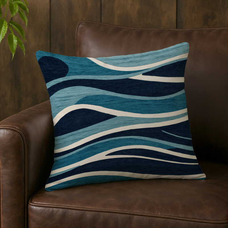 Coussin d'intérieur et d'extérieur, Carré 20 po, Bleu abstrait 3