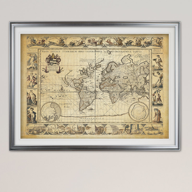 « rétro world map viiii antique », impression, H 31 po x l 43 po x P 1,5 po, Noir