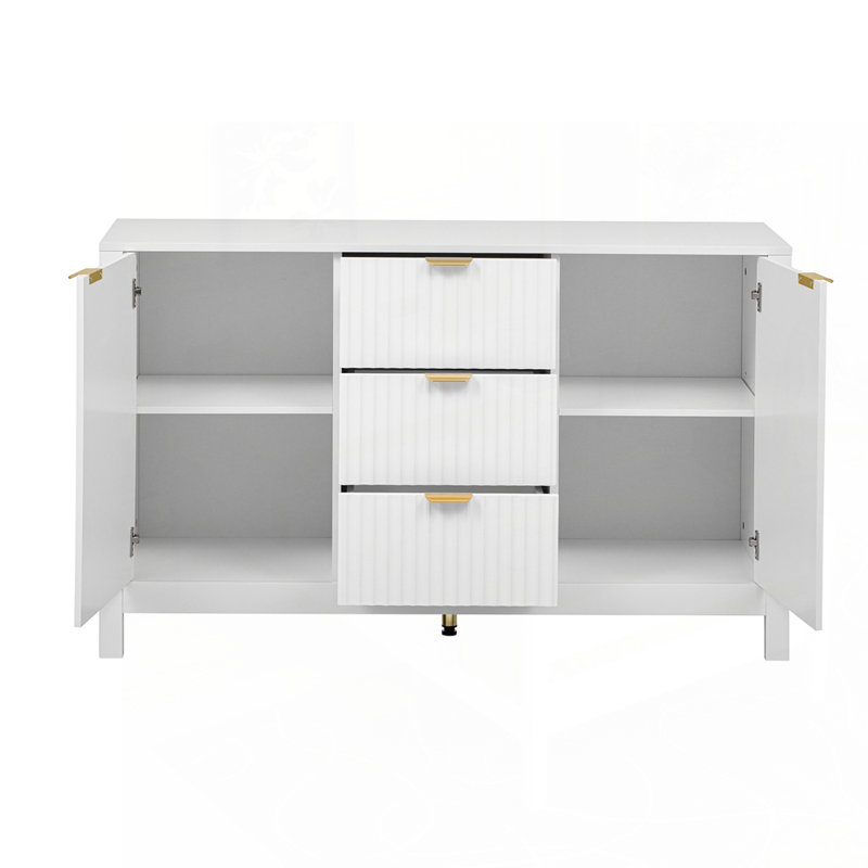 Armoire d'entrée polyvalente avec design ondulé et plusieurs options de rangement, Blanc