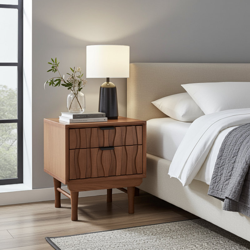 Veneto Two Drawers Bedside Cabinet, Brown