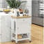 Chariot de cuisine pratique, îlot de cuisine roulant avec plateau en bois d'hévéa lisse, surface de viande étroite sur roulettes, tiroirs de rangement et armoires, blanc-586869173