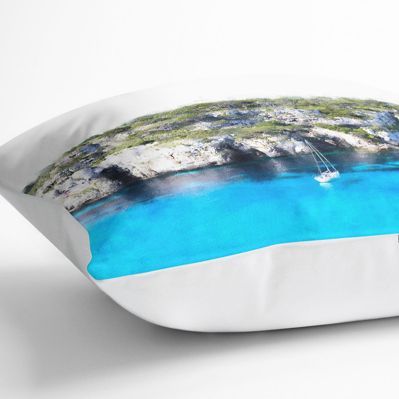Sailing Boat in Formentera Spain Cushion with Filling, 40cm H x 40cm W x 15cm D, White