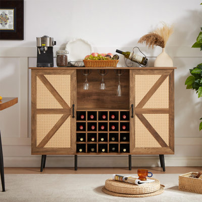 Barn Door Wine Cabinet with Wine Rack and Wine Glass Rack