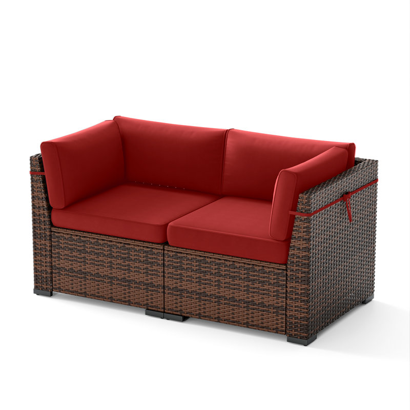 Chaise d'extérieur en osier avec coussins, Rouge