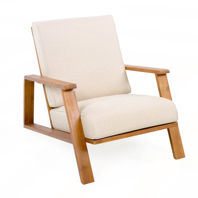 Patio Lounge Chair Set of 2 with Beige Cushion and Teak Acacia Wood Frame for Relaxation and Style, Teak