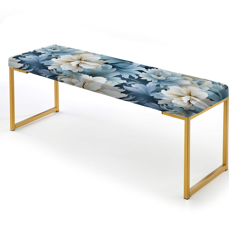 Ethereal Neutrals - Floral Upholstered Gold Bench