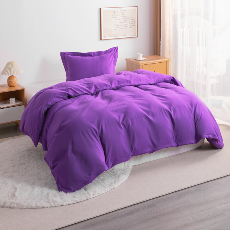 3 Pieces Duvet Cover Set, 100% Brushed Microfiber Comforter Cover Set with Ties - NTBAY, Twin Duvet Cover + 1 Sham, Purple