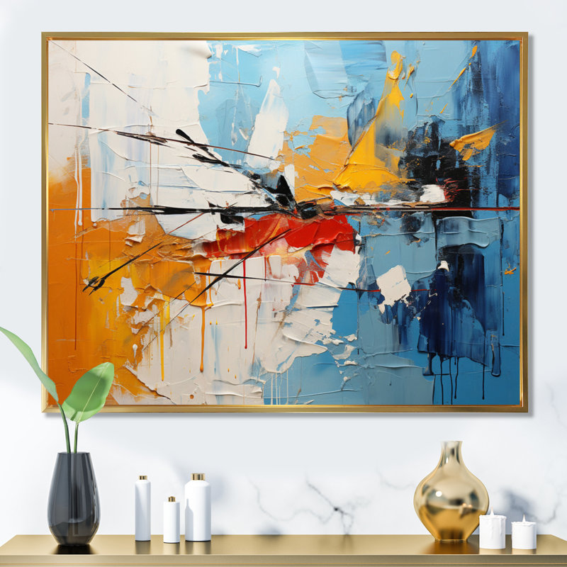 Rhythic Abstraction II - Collages abstraits, décoration murale encadrée, Cadre flottant doré, H 12 po x l 20 po x P 1 po