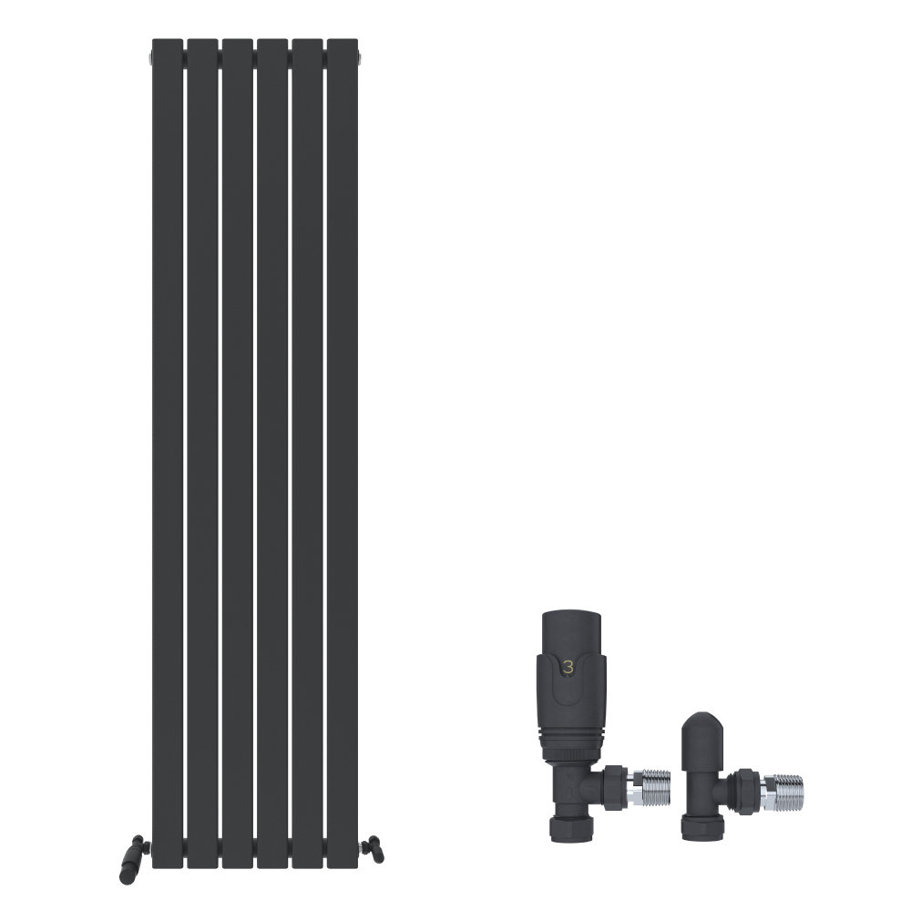 iBathUK Belgravia Vertical Single Slim Flat Panel Radiator Angled Valve