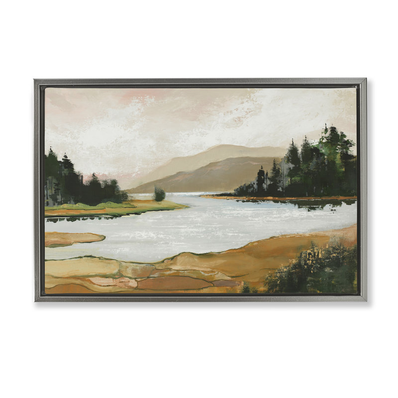 Relaxing Valley Lake Floating Frame, design by Max Maxx, 17" H x 25" W, Luster Gray Floater Frame