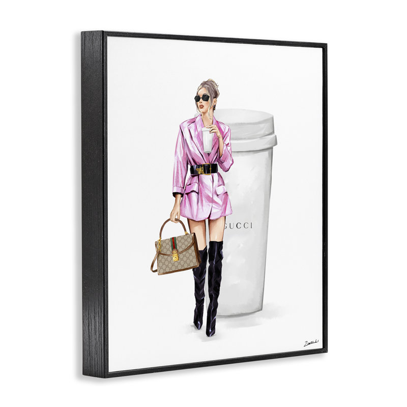«Glam Woman with Coffee», estampe numérique par Ziwei Li, Giclée encadrée noir minuit, H 20 po x l 16 po