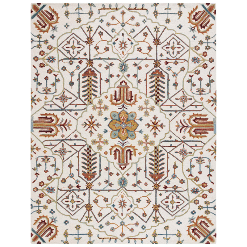 Wahcheechee Southwestern Hand Tufted Wool Area Rug in Ivory/Yellow/Red, Rectangle 9' x 12'