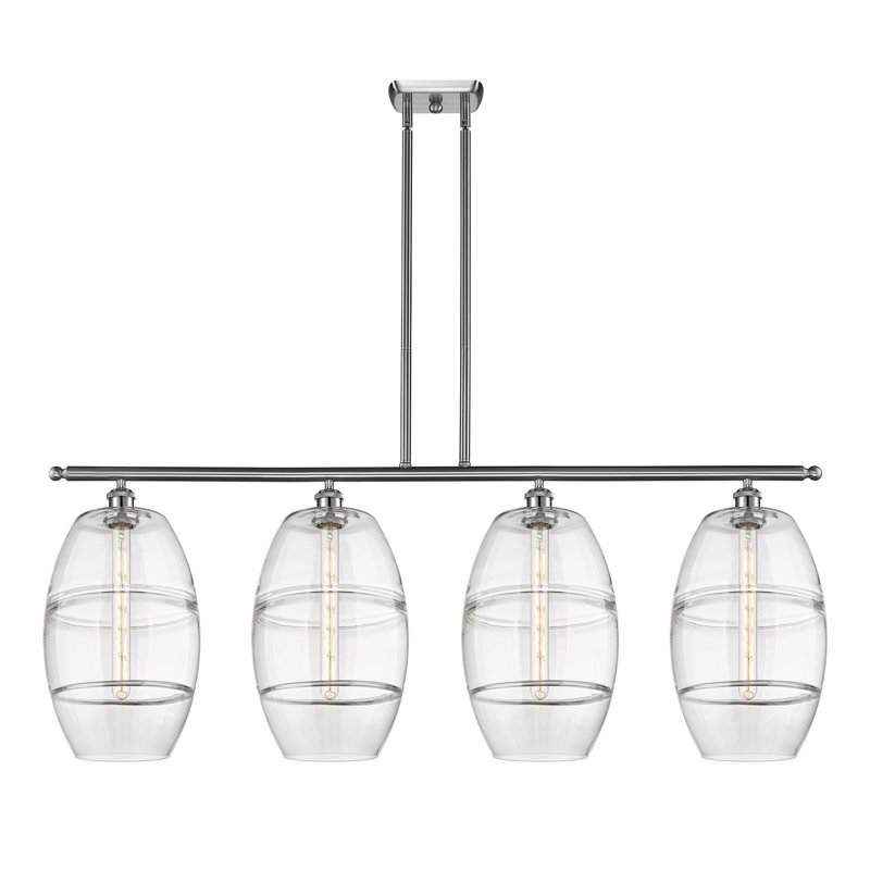 Luminaire suspendu rond / ovale pour îlot de cuisine à 4 lumières Dundrod, Transparent, Nickel satiné brossé