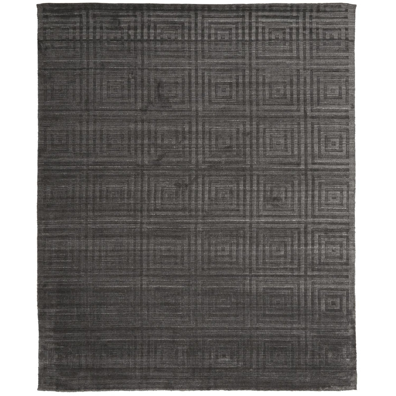 Tapis gris à motif géométrique en viscose touffeté à la main King's Lynn, Rectangle 5 pi 6 po x 8 pi 6 po