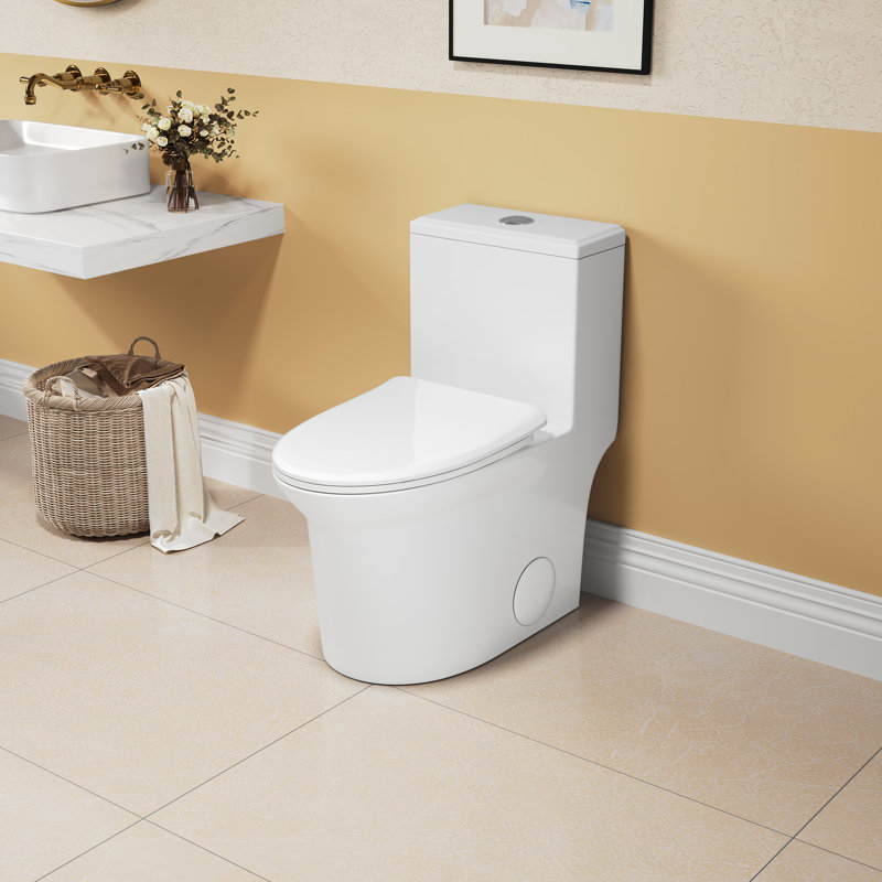 One Ceramic 1.1/1.6 Toilet, Comfort Height, White, Soft Close Seat, & Approved Elongated, 15.55 In