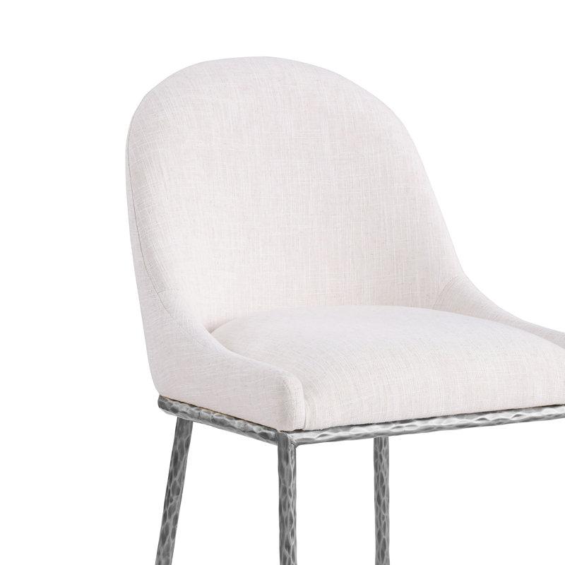 Corrinne Hammered Forged Steel Upholstered Counter Height Curved Chair, Matte Gray