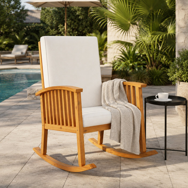Chaise berçante d'extérieur en bois d'acacia massif, Brown