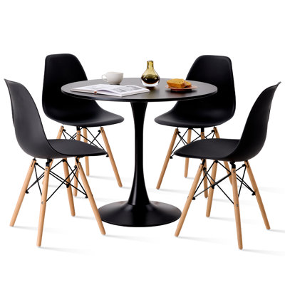 Ensemble de salle à manger moderne 5 pièces, table tulipe ronde 31,5 po avec 4 chaises noires unies
