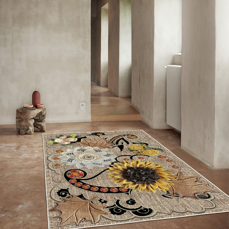 Antibacterial Woven Carpet (2.6 x 4.0 ft), 100% Polyester, 0.3 in Pile Height | Non-Slip PVC Dot Underside, 3D Digital Printing | Machine Washable, Easy Care for Living Room, Bedroom & Office