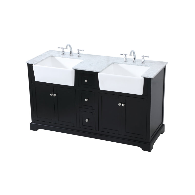 Pardue 60'' Double Bathroom Vanity with Marble Top, Black