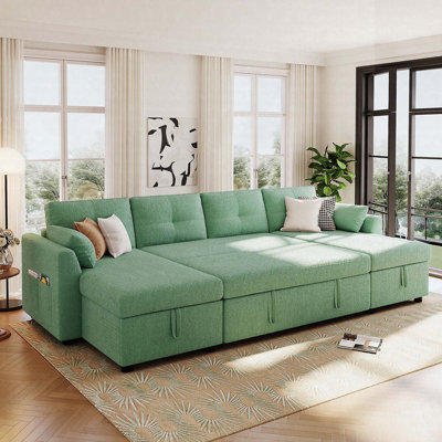 107" Modern U-Shaped Sectional Sleeper Sofa With Storage Chaise, USB Ports, And Pull-Out Bed, Teddy Fabric Sofa