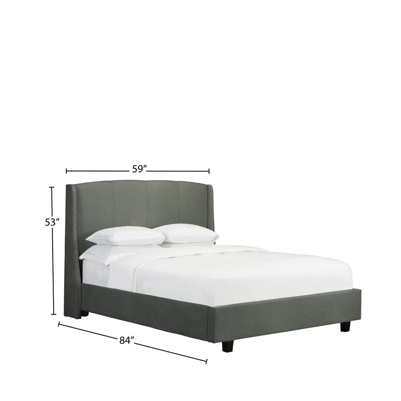 Lit plateforme tapissier Stonge, Double, Cuir retravaillé - cendre