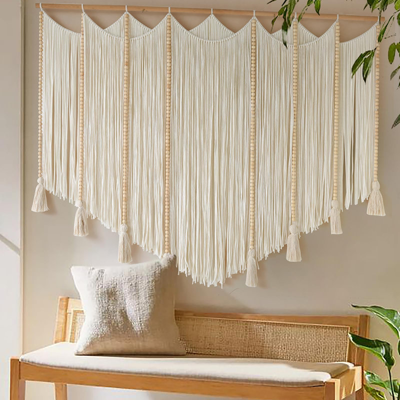 Décoration murale macramé perles blanches Boho
