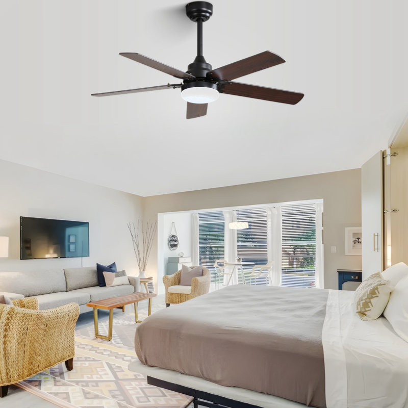 Lakeah 42'' Ceiling Fan with LED Lights, Matte Black, Brown