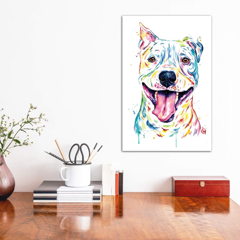 «Pitbull - Full of Smiles» par Lisa Whitehouse - impression d'art graphique, Pas de tapis, Toile tendue