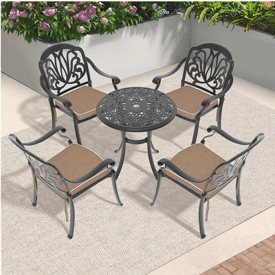 5-Piece Set Of Cast Aluminum Patio Furniture  With Black Frame and Brown Seat Cushions(same as W1710S00536)