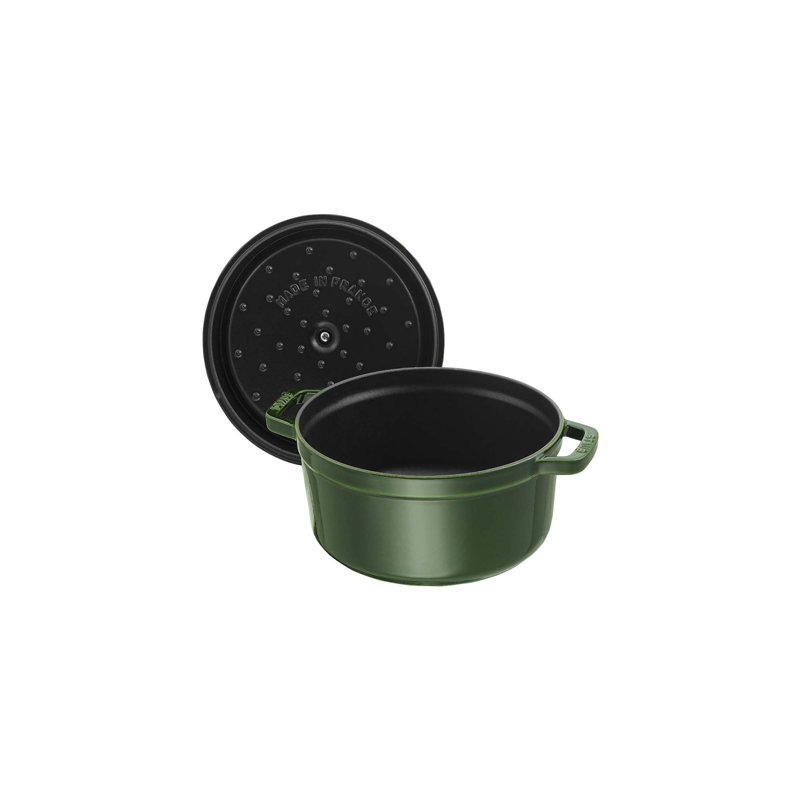 La Cocotte Cast Iron Round Cocotte, Basil, 2.75 quarts