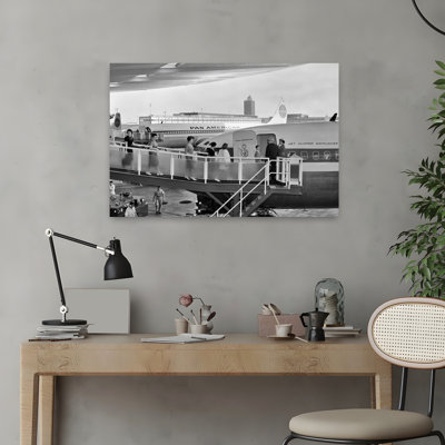 1950S Men And Women Walking Down Ramp Boarding Commercial Jet Airliner Idlewild Airport New York City Usa Classic Retro Vintage City Art